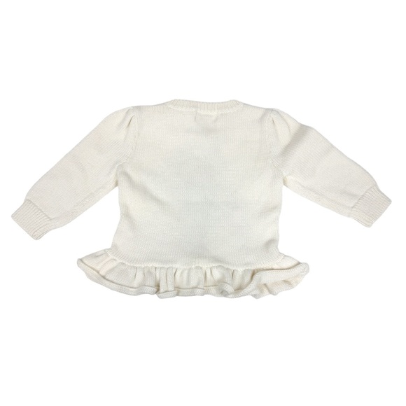 Ralph Lauren Knit Bear Peplum Long Sleeve Sweater Top in Cream Size 6M - Picture 2 of 8